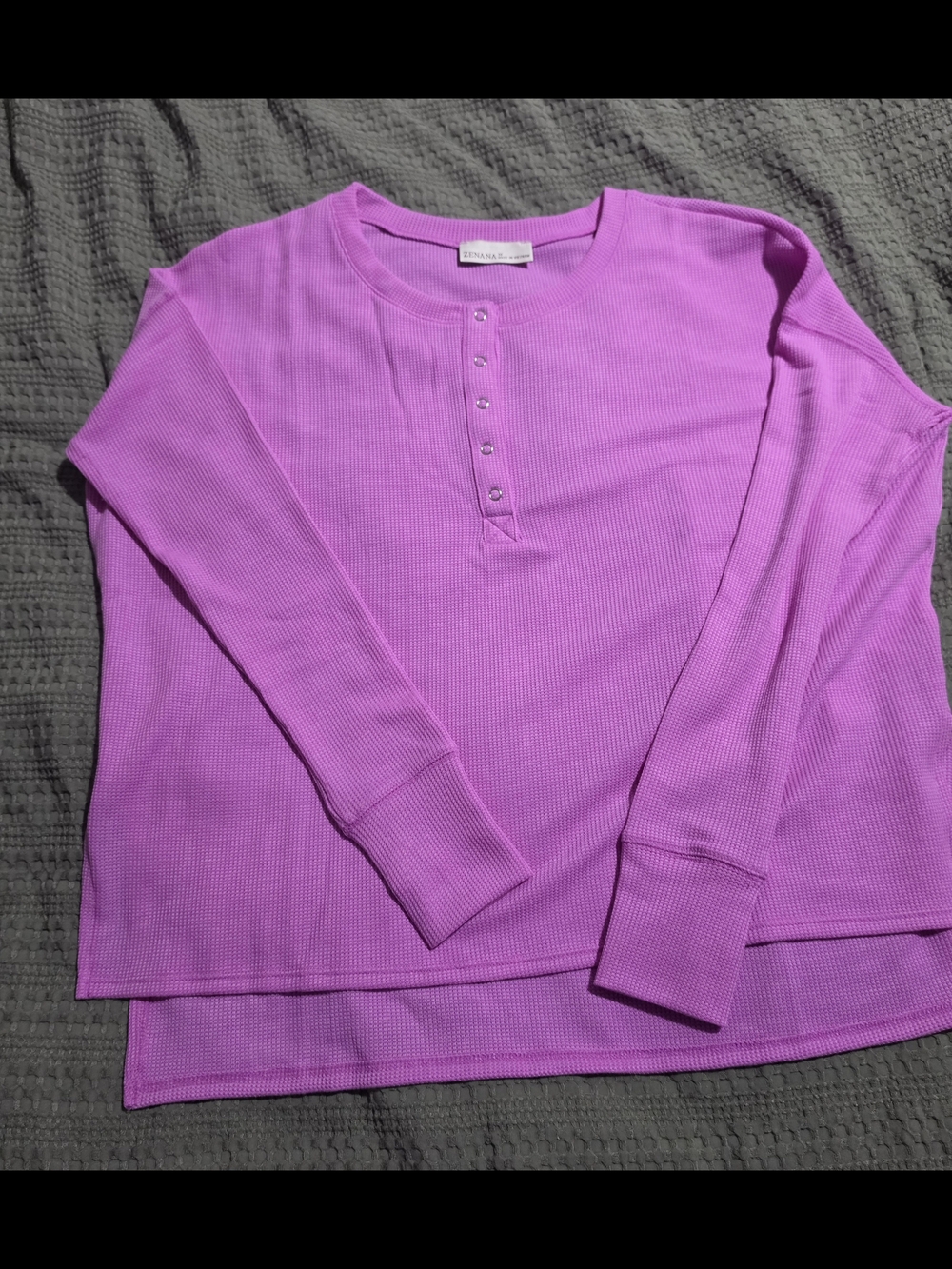 Zenana Mauve Ribbed Henley Long Sleeve Top Womens Size Medium